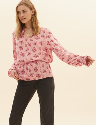 Floral Waisted Blouson Sleeve Blouse