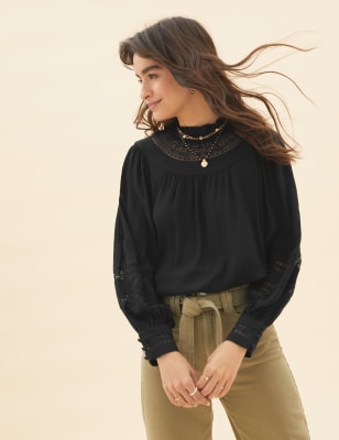 

Womens Per Una High Neck Lace Insert Long Sleeve Blouse - Charcoal, Charcoal