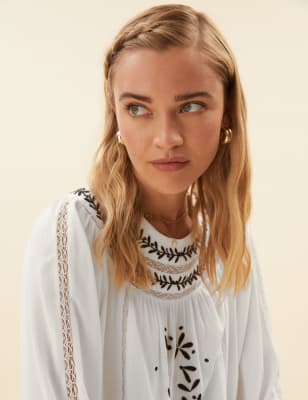 

Per Una Blusa de manga blusón con bordadoWomens - Ivory Mix, Ivory Mix
