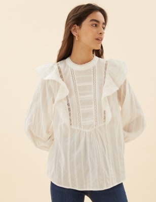 

Womens Per Una Pure Cotton Lace Insert Blouse - Ivory, Ivory