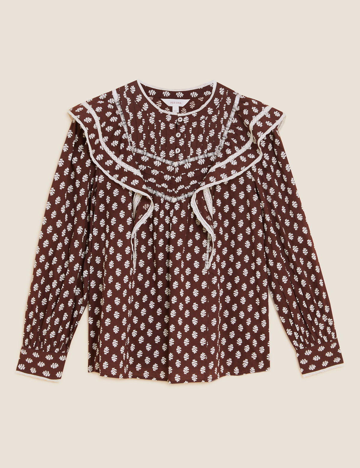 Pure Cotton Printed Lace Insert Blouse