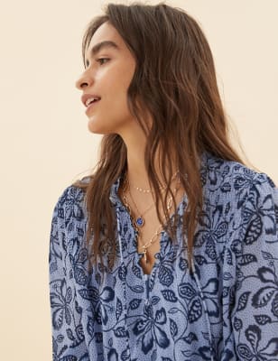 

Per Una Blusa de manga larga con lazo en el cuello y estampado floralWomens - Medium Blue Mix, Medium Blue Mix