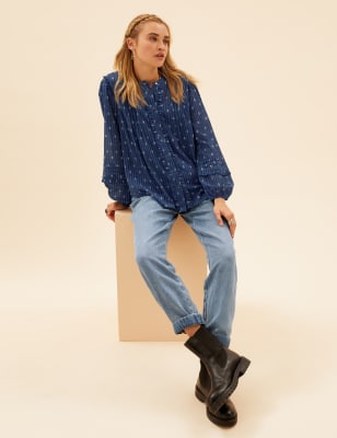 

Womens Per Una Sheer Printed Long Sleeve Blouse - Navy Mix, Navy Mix
