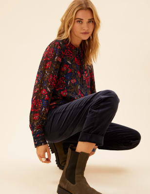 

Per Una Blusa floral de manga larga con lazo en el cuello y volanteWomens - Navy Mix, Navy Mix