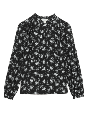 

Womens Per Una Floral Ruffle Popover Blouse - Black Mix, Black Mix