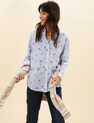 

Womens Per Una Pure Cotton Striped Ditsy Floral Shirt - Ivory Mix, Ivory Mix
