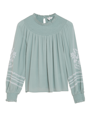 

Per Una Blusa de manga larga con cuello alto y bordadoWomens - Soft Green, Soft Green