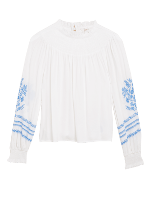 

Per Una Blusa de manga larga con cuello alto y bordadoWomens - Ivory Mix, Ivory Mix