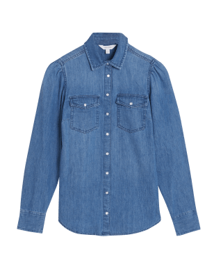 

Womens Per Una Denim Collared Long Sleeve Shirt - Medium Indigo, Medium Indigo