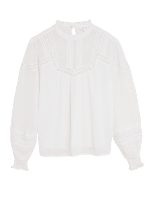 

Womens Per Una Frill Neck Lace Insert Blouse - Ivory, Ivory