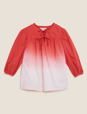 

Womens Per Una Pure Cotton Printed Half Sleeve Blouse - Red Mix, Red Mix