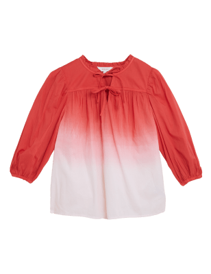 

Womens Per Una Gemusterte Bluse aus reiner Baumwolle mit halblangen Ärmeln - Red Mix, Red Mix