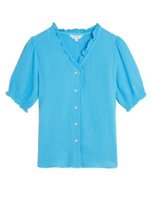 

Womens Per Una Pure Cotton Textured Short Sleeve Top - Turquoise, Turquoise