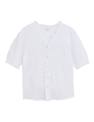 

Womens Per Una Kurzarmoberteil aus reiner Baumwolle mit Strukturmuster - Ivory, Ivory