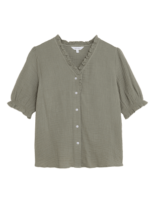 

Womens Per Una Pure Cotton Textured Short Sleeve Top - Faded Khaki, Faded Khaki