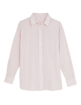 Womens Per Una Pure Cotton Striped Long Sleeve Shirt - Coral Mix