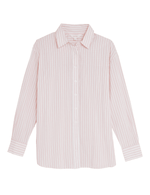 Womens Per Una Pure Cotton Striped Long Sleeve Shirt - Coral Mix