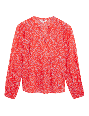 

Womens Per Una Pure Cotton Printed Blouson Sleeve Blouse - Red Mix, Red Mix