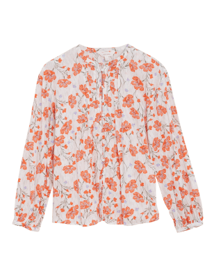 

Womens Per Una Pure Cotton Floral Blouson Sleeve Blouse - Ivory Mix, Ivory Mix