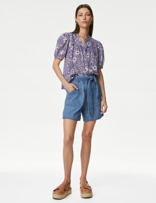 Pure Cotton Printed Short Sleeve Blouse