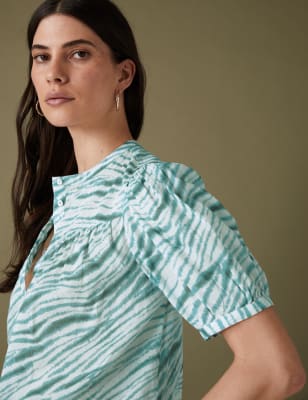 

Womens Per Una Pure Cotton Printed Short Sleeve Blouse - Medium Seafoam, Medium Seafoam