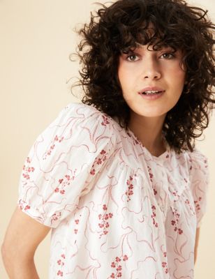 Pure Cotton Printed Short Sleeve Blouse - VN