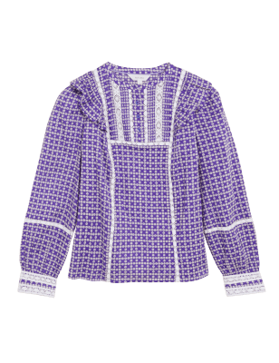 

Womens Per Una Bedruckte Langarmbluse aus reiner Baumwolle - Violet Mix, Violet Mix