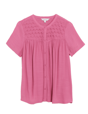 

Womens Per Una Pleated Collarless Short Sleeve Blouse - Antique Rose, Antique Rose