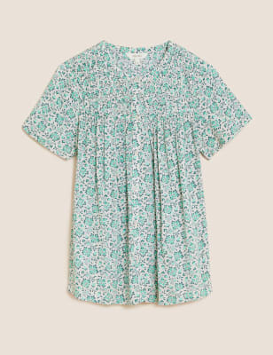 Green Floral Blouse Shirts