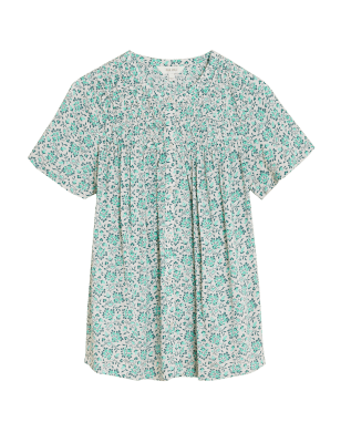 

Womens Per Una Floral Collarless Short Sleeve Blouse - Green Mix, Green Mix