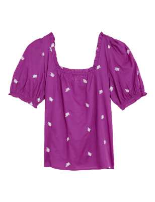 

Womens Per Una Pure Cotton Embroidered Square Neck Blouse - Fuchsia, Fuchsia