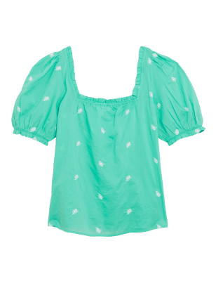 

Womens Per Una Pure Cotton Embroidered Square Neck Blouse - Fresh Green, Fresh Green