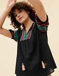 Pure Cotton Embroidered Short Sleeve Blouse