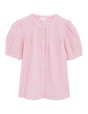 

Per Una Blusa de manga abullonada de rayas 100% algodónWomens - Pink Mix, Pink Mix