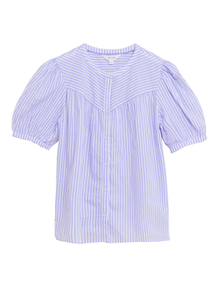 

Womens Per Una Pure Cotton Striped Puff Sleeve Blouse - Violet Mix, Violet Mix