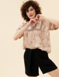 Pure Cotton Floral Short Sleeve Blouse