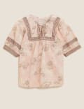 Pure Cotton Floral Short Sleeve Blouse