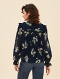 Floral Tie Neck Ruffle Long Sleeve Blouse