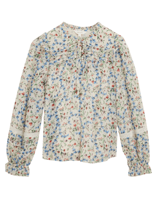 

Womens Per Una Floral Tie Neck Ruffle Long Sleeve Blouse - Calico Mix, Calico Mix