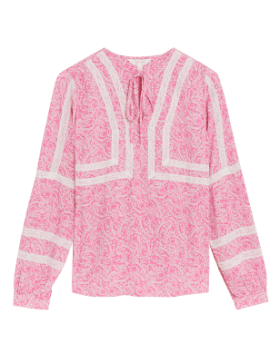 

Womens Per Una Floral Lace Tie Neck Long Sleeve Blouse - Pink Mix, Pink Mix