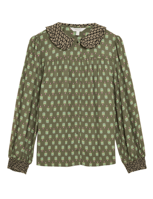 

Womens Per Una Printed Collared Long Sleeve Shirt - Green Mix, Green Mix