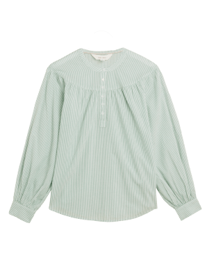 

Womens Per Una Pure Cotton Striped Long Sleeve Blouse - Green Mix, Green Mix