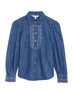 

Per Una Camisa denim de manga larga con bordadoWomens - Medium Indigo, Medium Indigo