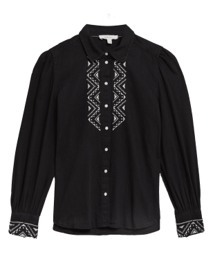 

Womens Per Una Denim Embroidered Long Sleeve Shirt - Black, Black