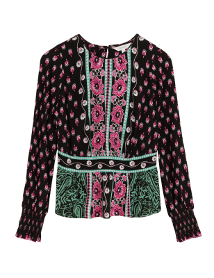 

Womens Per Una Floral Round Neck Long Sleeve Blouse - Black Mix, Black Mix