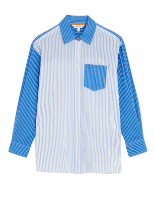 

Womens Per Una Pure Cotton Striped Oversized Shirt - Blue Mix, Blue Mix