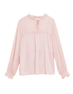 

Per Una Blusa de manga larga con lazo en la parte delantera y volante en el cuelloWomens - Pink Shell, Pink Shell