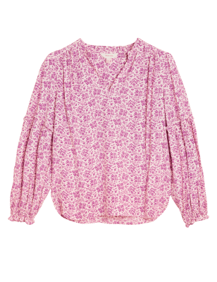 

Womens Per Una Floral V-Neck Long Sleeve Popover Blouse - Pink Mix, Pink Mix