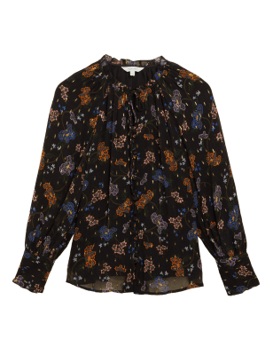 

Per Una Blusa de manga larga con lazo en el cuello y estampado floralWomens - Black Mix, Black Mix