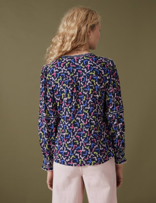 Floral Lace Inset V Neck Wide Sleeve Pullover